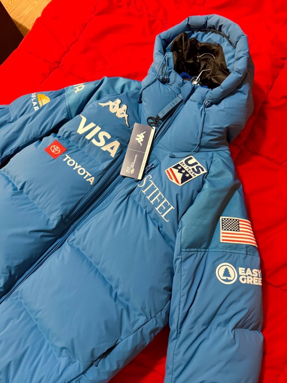 Kappa Team Ski Puffer Jacket in Light Blue with Sponsor Logos - Picture 2 of 6